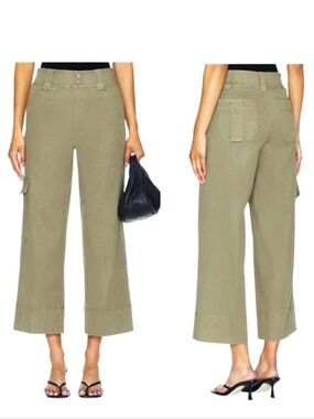 Spanx Stretch Twill Cropped Wide leg Trouser Cargo pants olive green large
